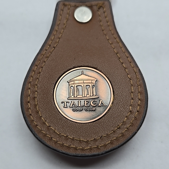 CMC Talega Golf Club Clip On Watch Bag Tag Silver Tone Brown Leather New Battery - Picture 6 of 10